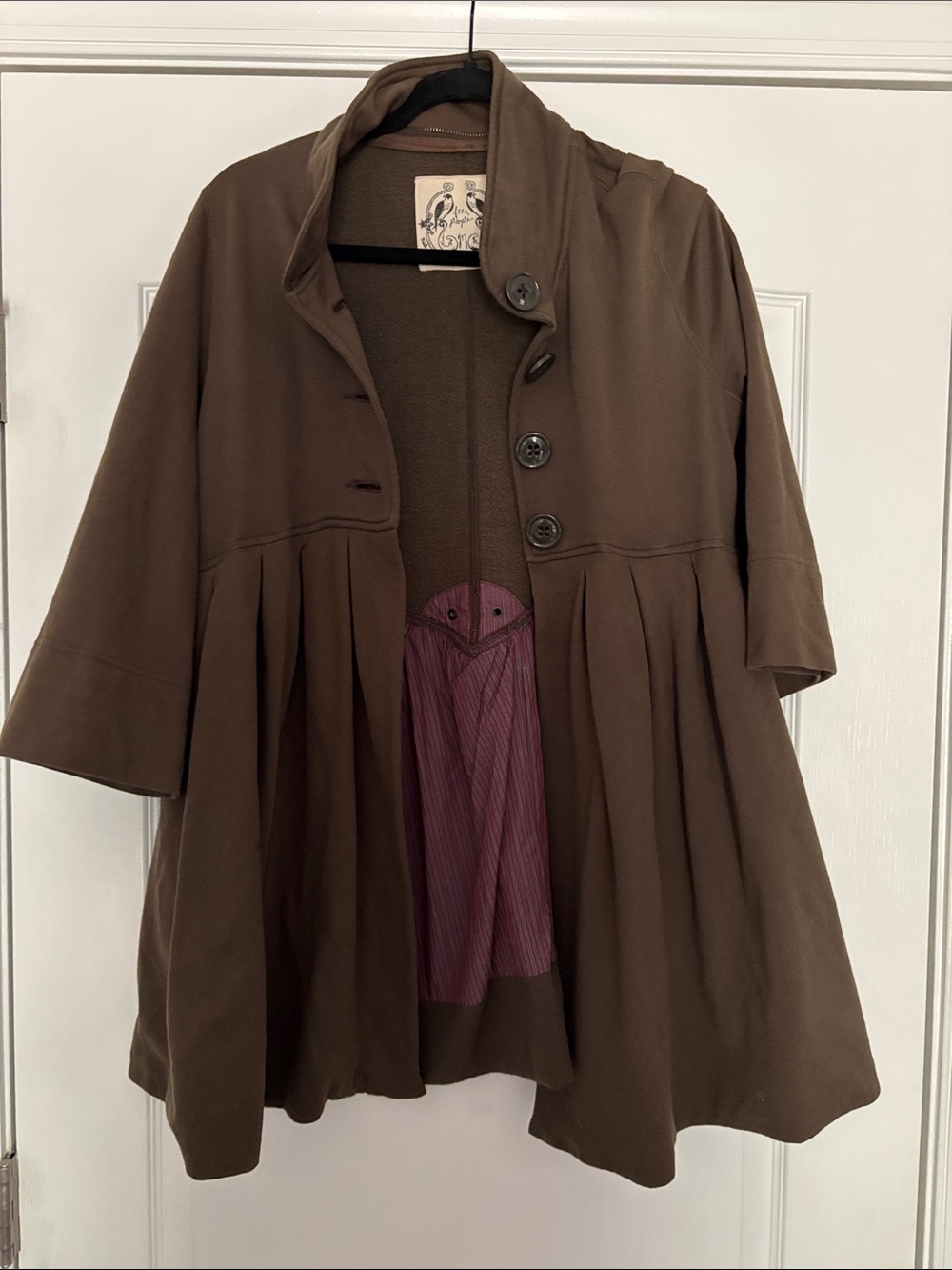Free People Brown Swing Button-Front Cape Coat